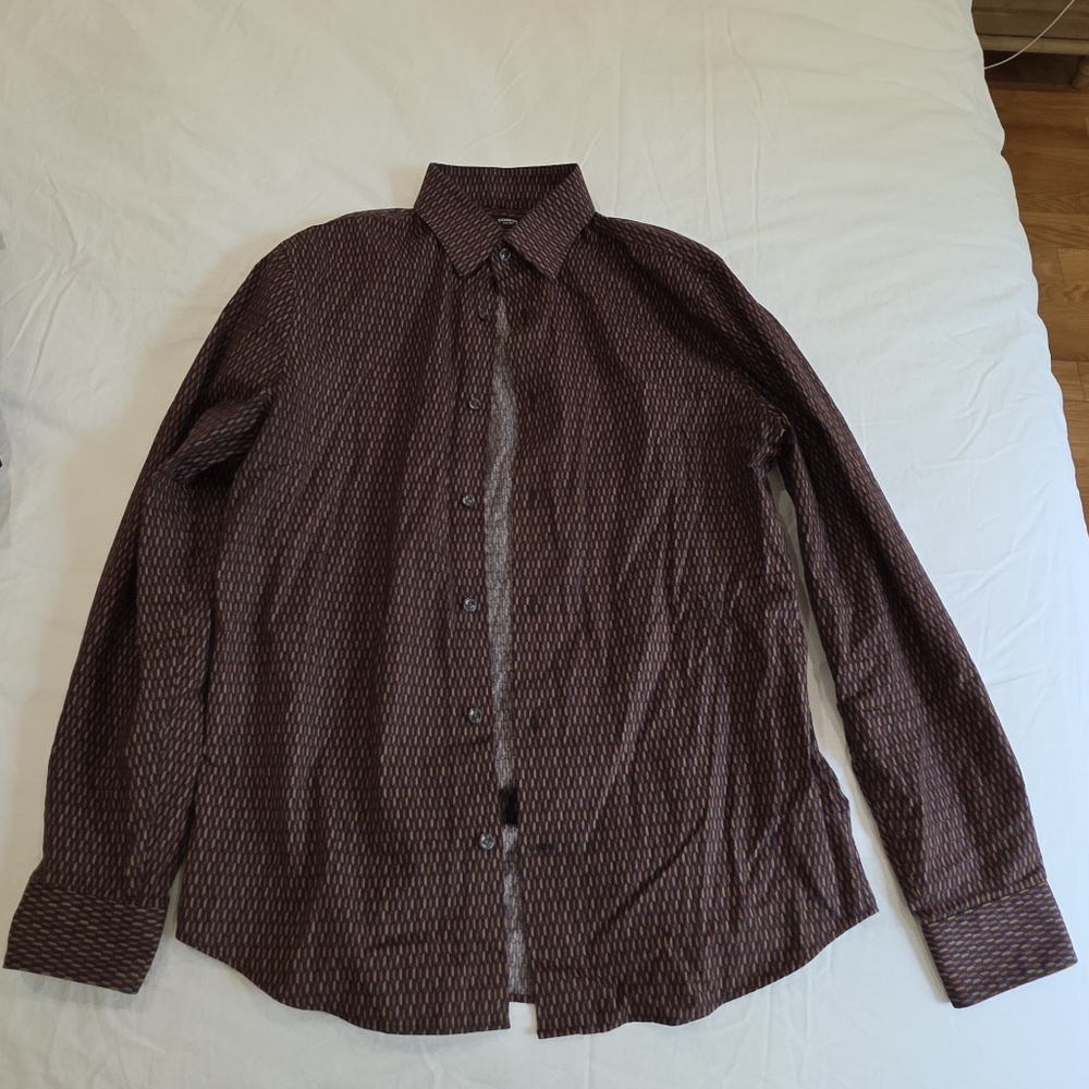 Express Men's Dark Brown Patterned Shirt